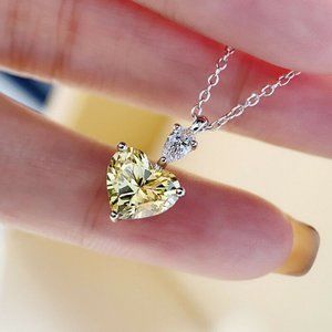 CITRINE YELLOW CRYSTAL HEART PENDANT ON 18/" 925 STERLING SILVER CHAIN BRAND NEW